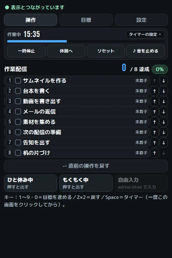 操作タブ