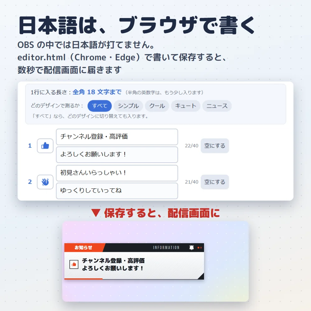 editor.html でお知らせを書くところ