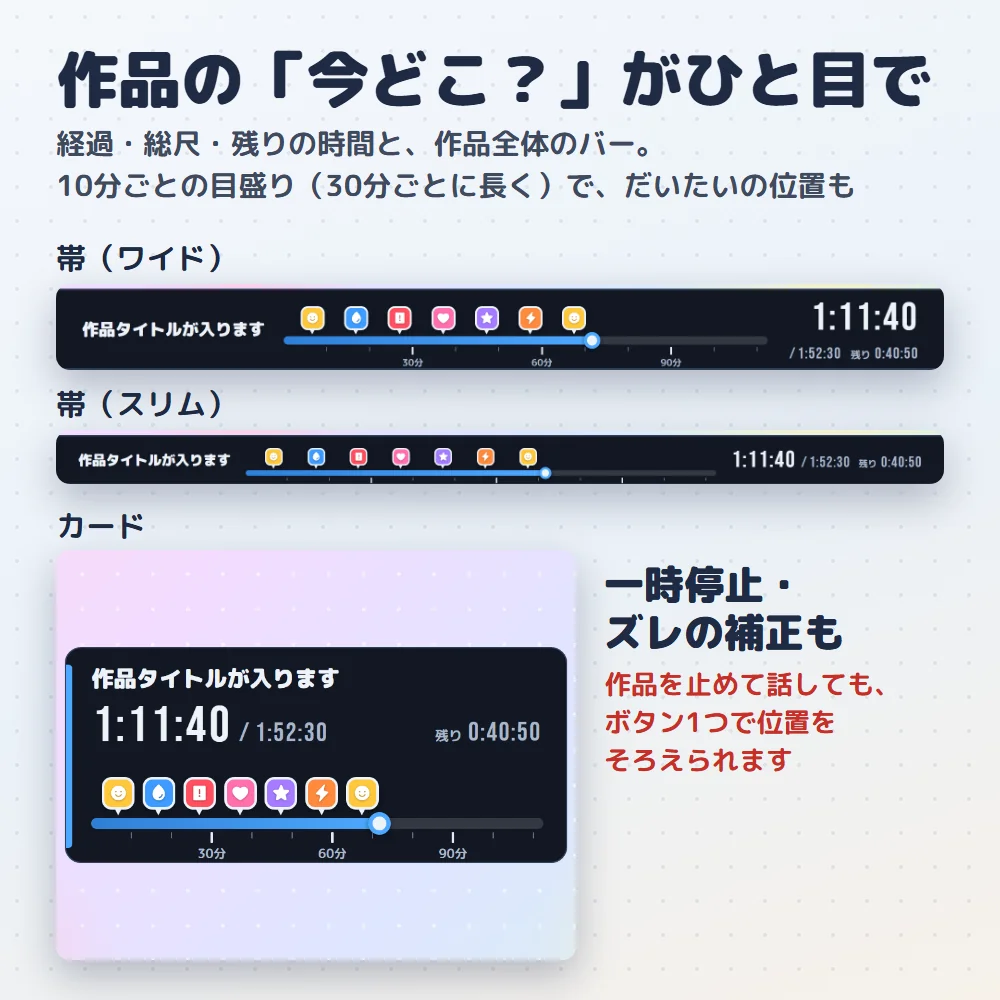 配信画面に出るバーと時間（今どこ？）
