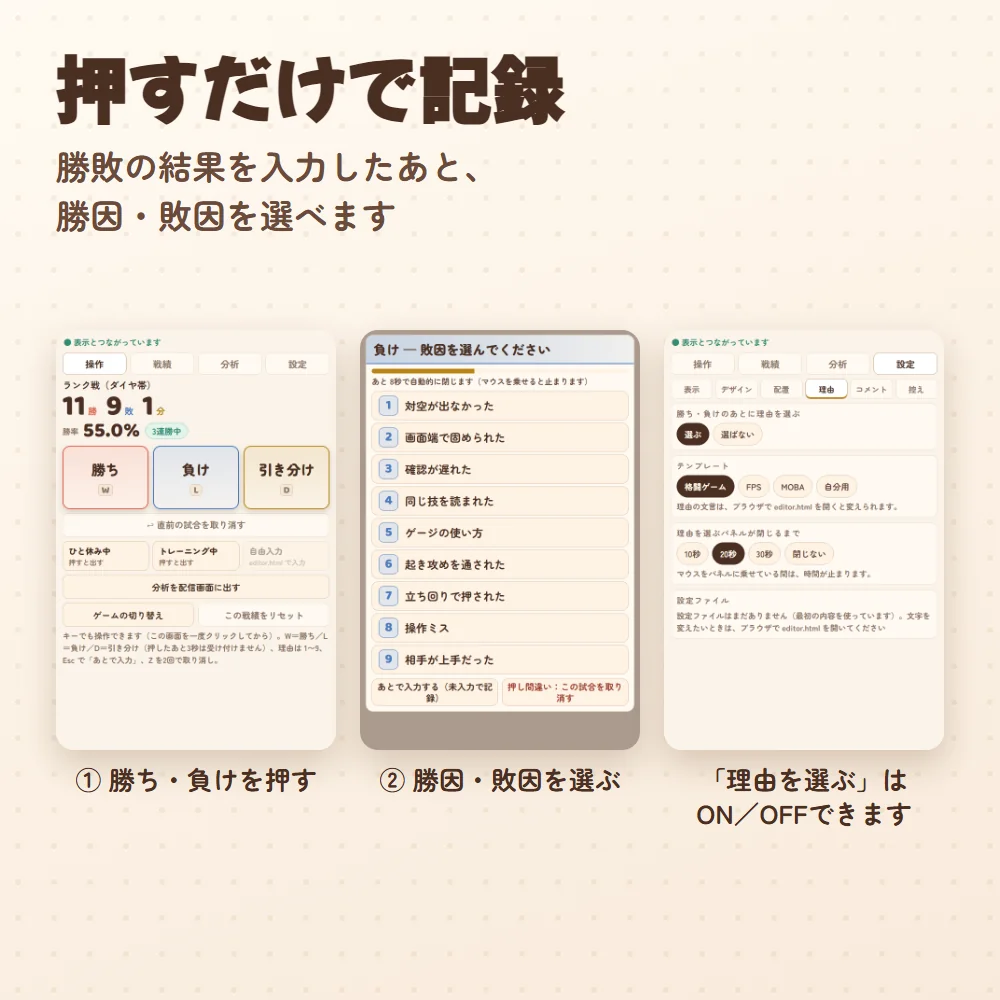 戦績の記録(理由を選ぶ)